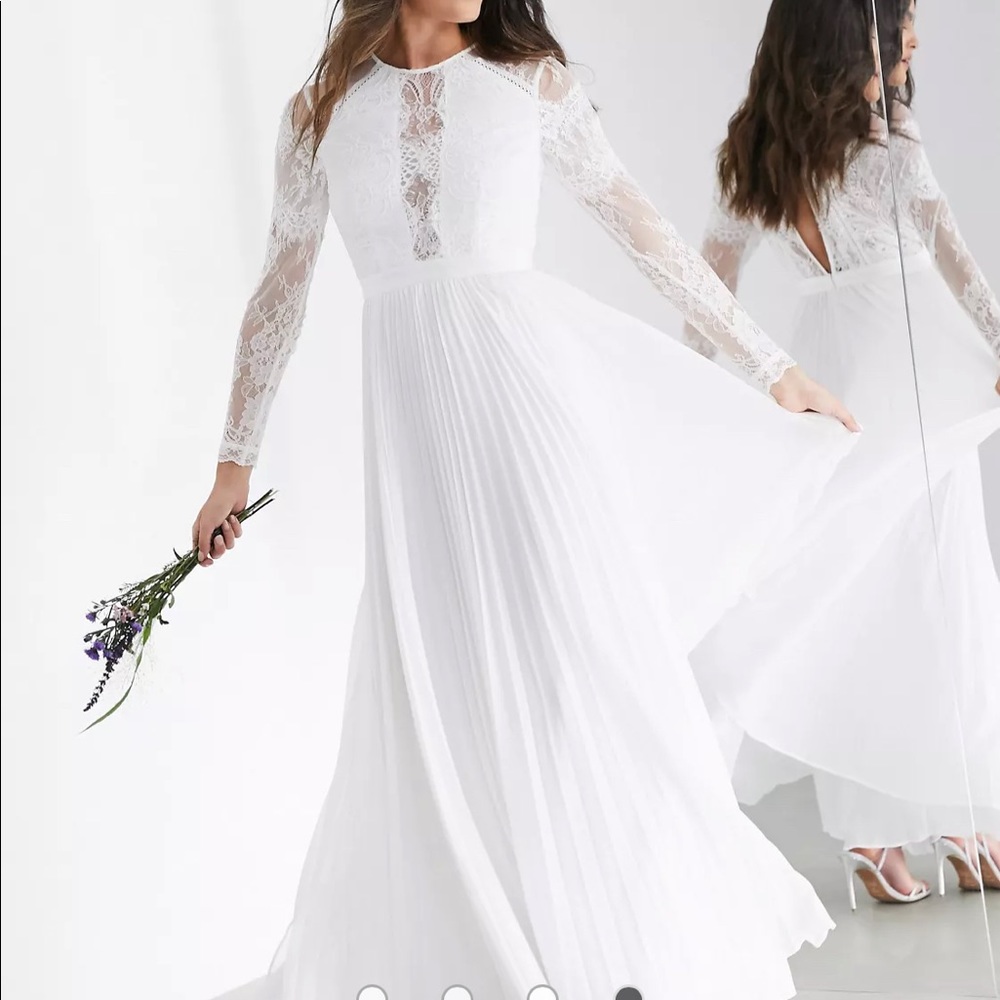 ASOS EDITION Iris long sleeve lace bodice maxi wedding dress with pleated skirt